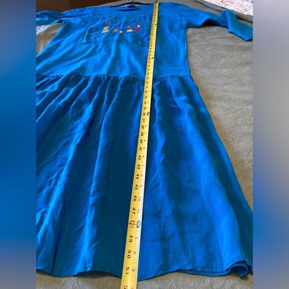 Johnny Was Vintage 90s Maxi T-Shirt Dress Teal Blue Embroidered Women & Children - Picture 9 of 14